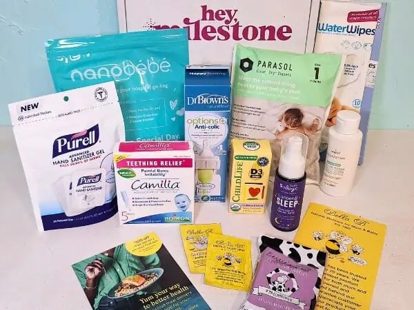 Free baby samples and pregnancy freebies from the Hey Milestone pregnancy box